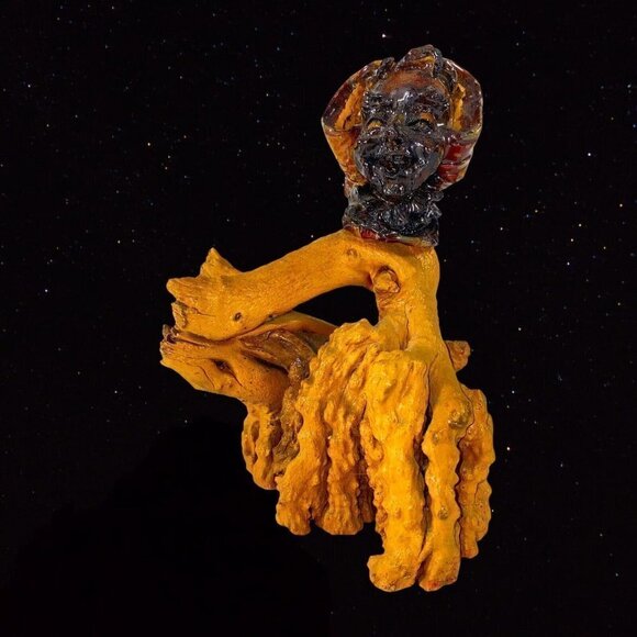 Vintage Apple Tree Carved Figurine Tree Man Women 6”T Signed Shep Driftwood - Picture 3 of 9